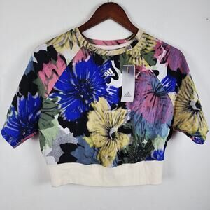 NWT Adidas Women's AOP Cropped Lightweight Multicolored Floral Sporty T-Shirt